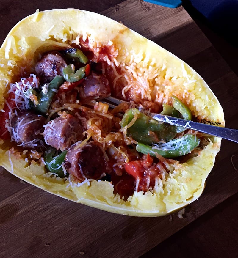 Chicken Sausage & Pepper Stuffed Spaghettie Squash3