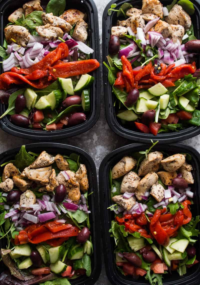 Greek Chicken Salad Meal Prep Bowl- the perfect protein packed meal prep done in 30 minutes! |thekitcheneer.com