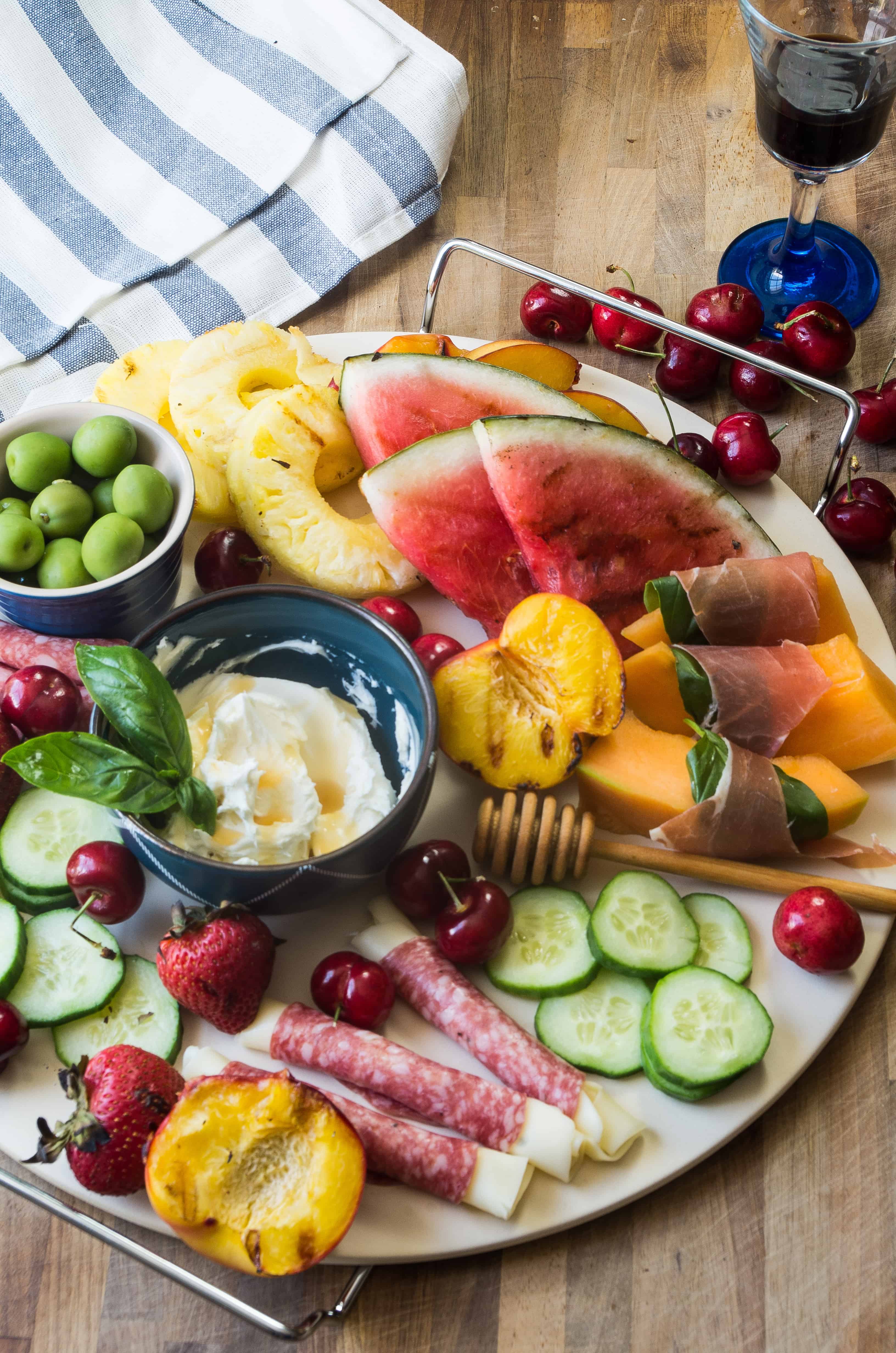 Grilled Fruit Summer Cheese Board- summer's simplest grilled fruit cheese board appetizer perfect 4th of July recipe!|thekitcheneer.com