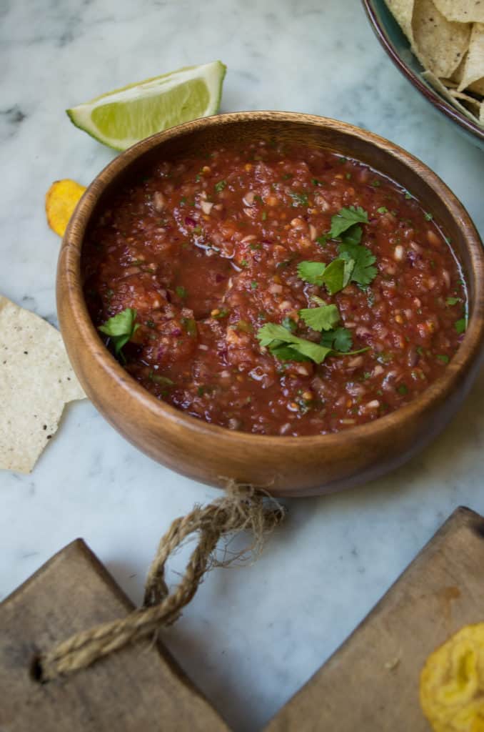 3 Minute Restaurant Style Salsa- perfect go to salsa for dipping tortilla chips, as a salad dressing, and to top your tacos! 