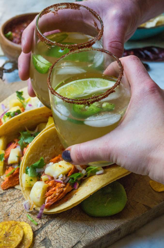 Fish Tacos Al Pastor- these ar SO easy and mind blowingly delicious. Simply blend the marinade add fish of choice plus a quick pineapple salsa to add even more flavor. #glutenfree #dairyfree #cincodemayo #tacotuesday