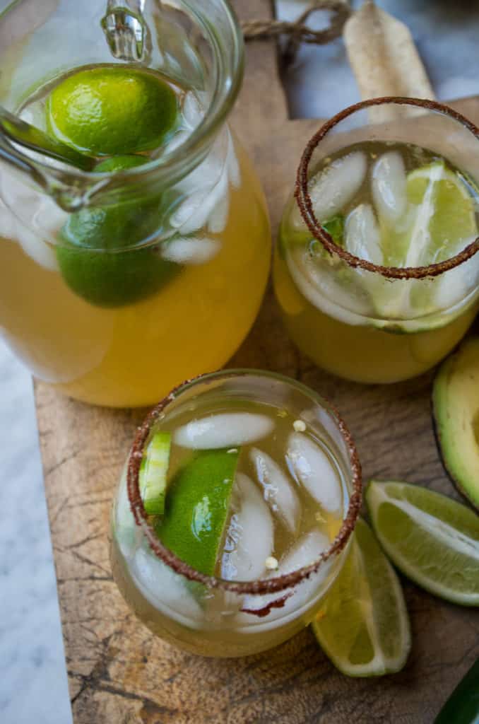 Spicy Honey Lime Margaritas- the perfect party drink for Cinco de Mayo that you can feel GREAT about! Absolutely no artificial sweeteners. Only the natural sweetness of honey was used.