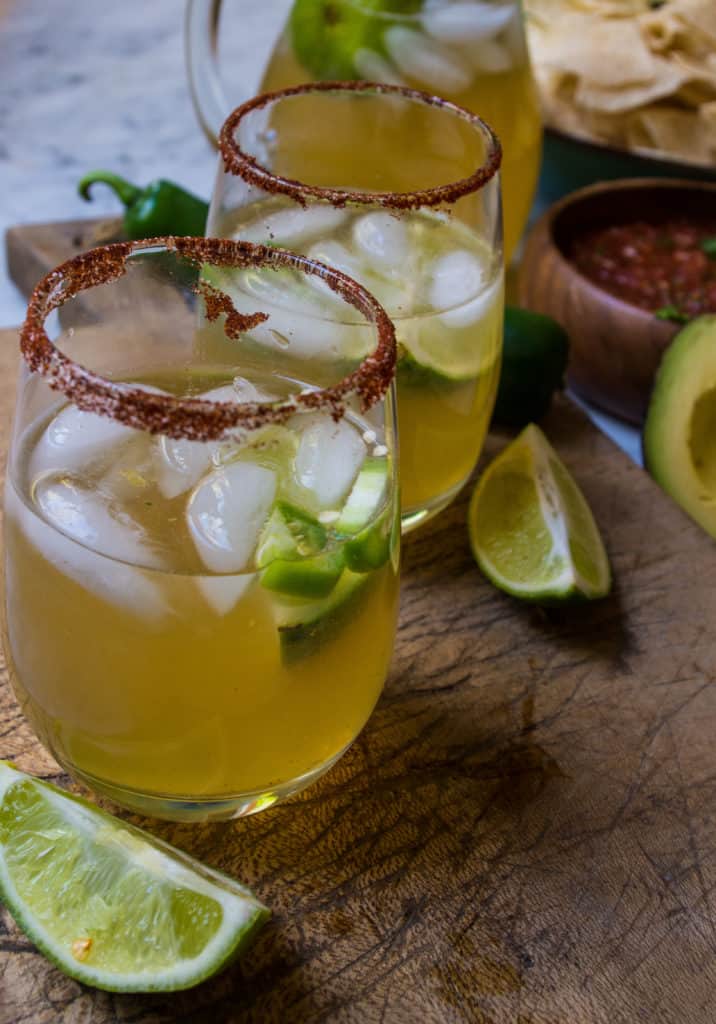 Spicy Honey Lime Margaritas- the perfect party drink for Cinco de Mayo that you can feel GREAT about! Absolutely no artificial sweeteners. Only the natural sweetness of honey was used.