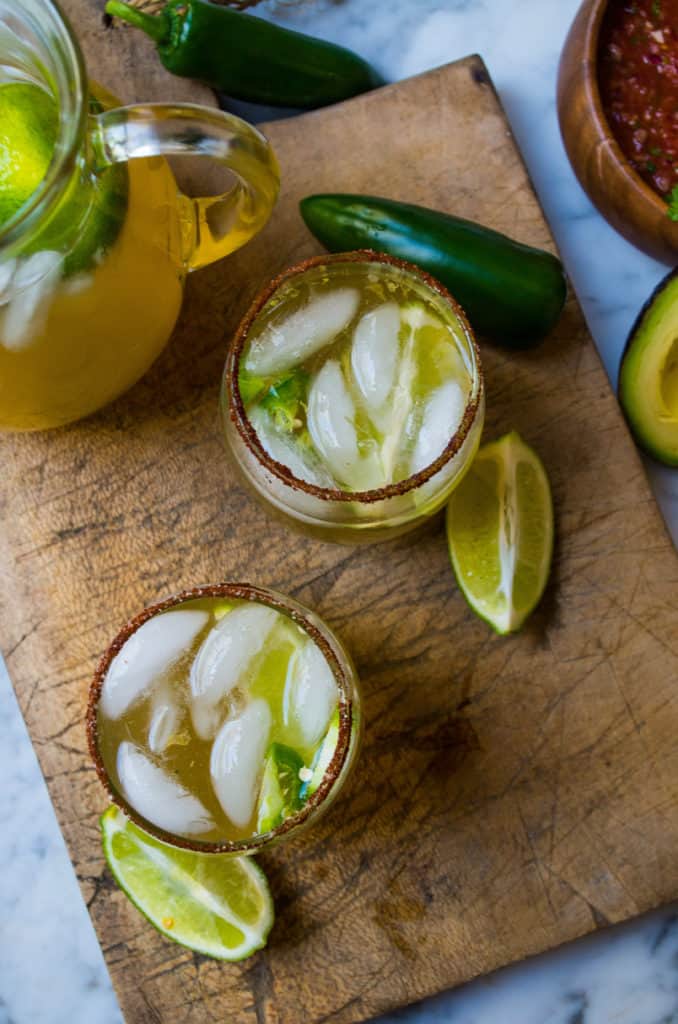 Spicy Honey Lime Margaritas- the perfect party drink for Cinco de Mayo that you can feel GREAT about! Absolutely no artificial sweeteners. Only the natural sweetness of honey was used.