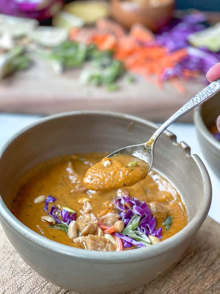 Instant Pot Thai Coconut Curry Soup with Crispy Tofu| thekitcheneer.com