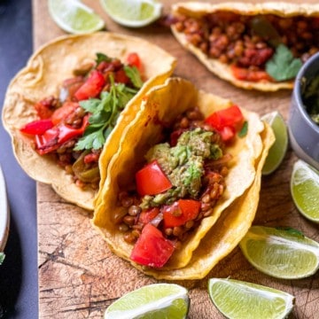 Vegetarian Lentil Walnut Fajitas in a corn tortilla