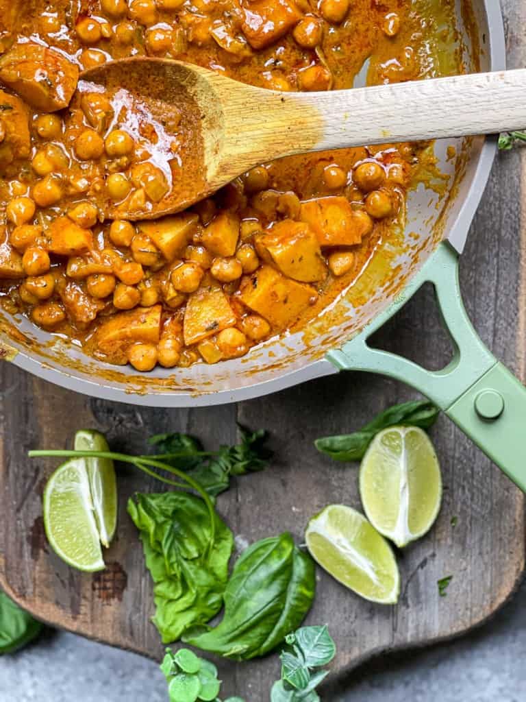 Yellow Chickpea Curry in pan