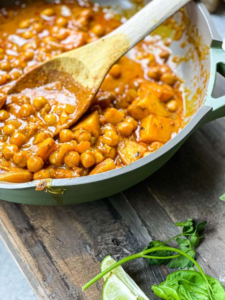 Yellow Chickpea Curry in a pan