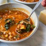 Two bowls with Pasta e Fagioli Soup
